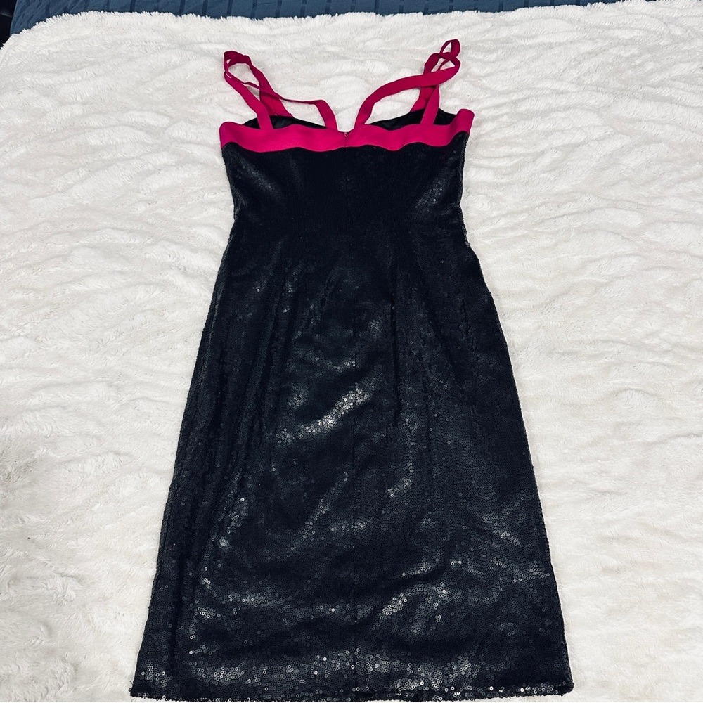 Jay Godfrey Size 0 Black Sequin Mini Dress Hot Pink Straps Cocktail Party city - Picture 4 of 9